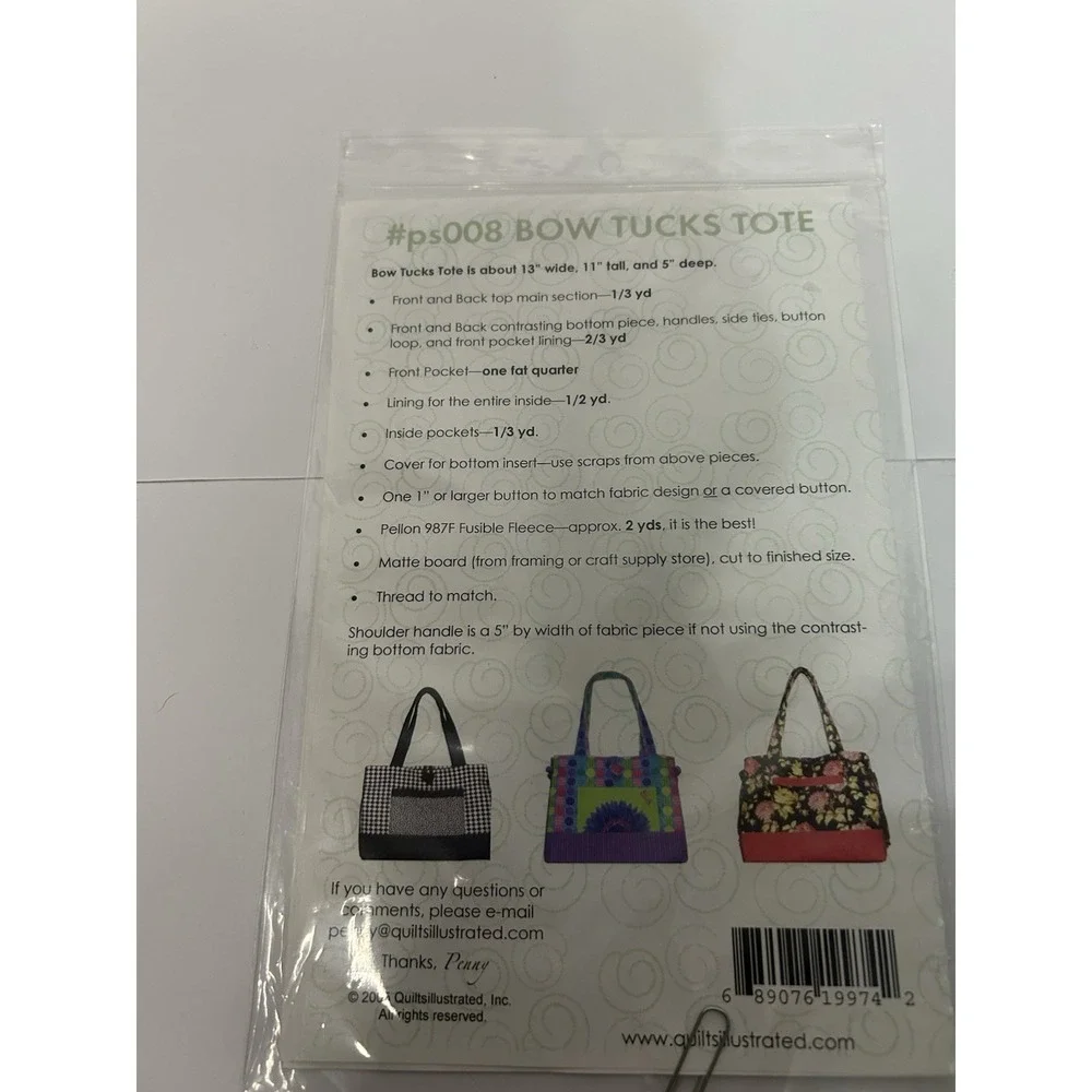 Quilts Illustrated‎ Bow Tucks Tote By Penny Sturges Pattern PS008 New